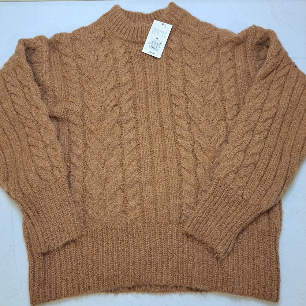 A New Day Womens Sweater M Heather Brown NWT Cable Knit 1878-360